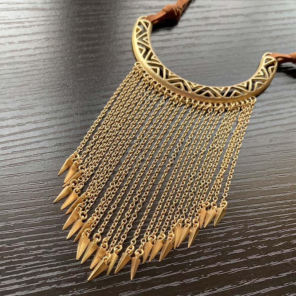 Gold dangle suede cord necklace